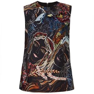 3.1 Phillip Lim Women's Black Multicolor Graphic Silk Top Sizs 12 L Designer Art